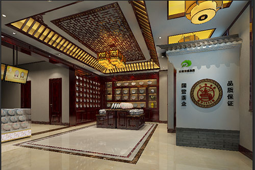 青松乡古朴典雅的中式茶叶店大堂设计效果图